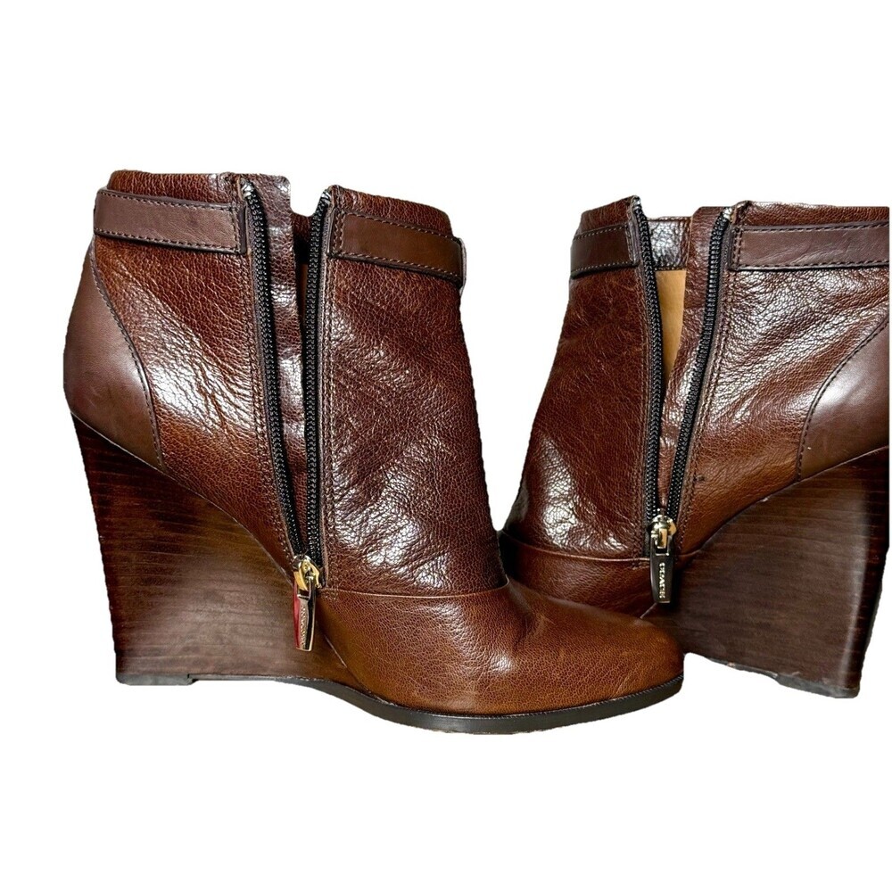 Coach Melody Leather Wedge Ankle Boots Brown Almond Toe Zip Size 7B - Picture 12 of 14